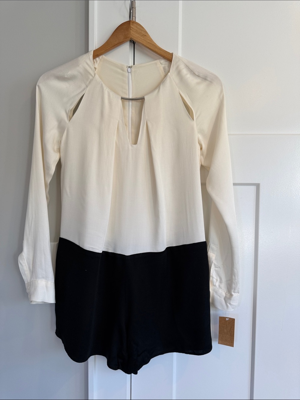 NWT Rachel Rachel Roy Fresh Romper XS Black White Cutout Long Sleeve $139